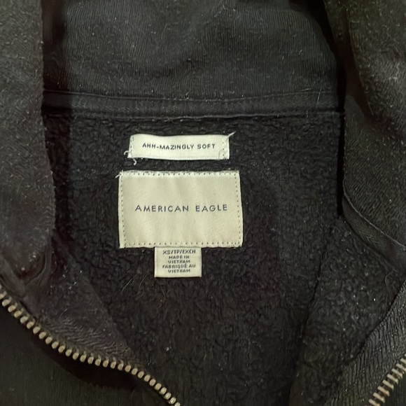 American Eagle Quarter Zip Sweatshirt with Animal Print Sleeves - Picture 3 of 4